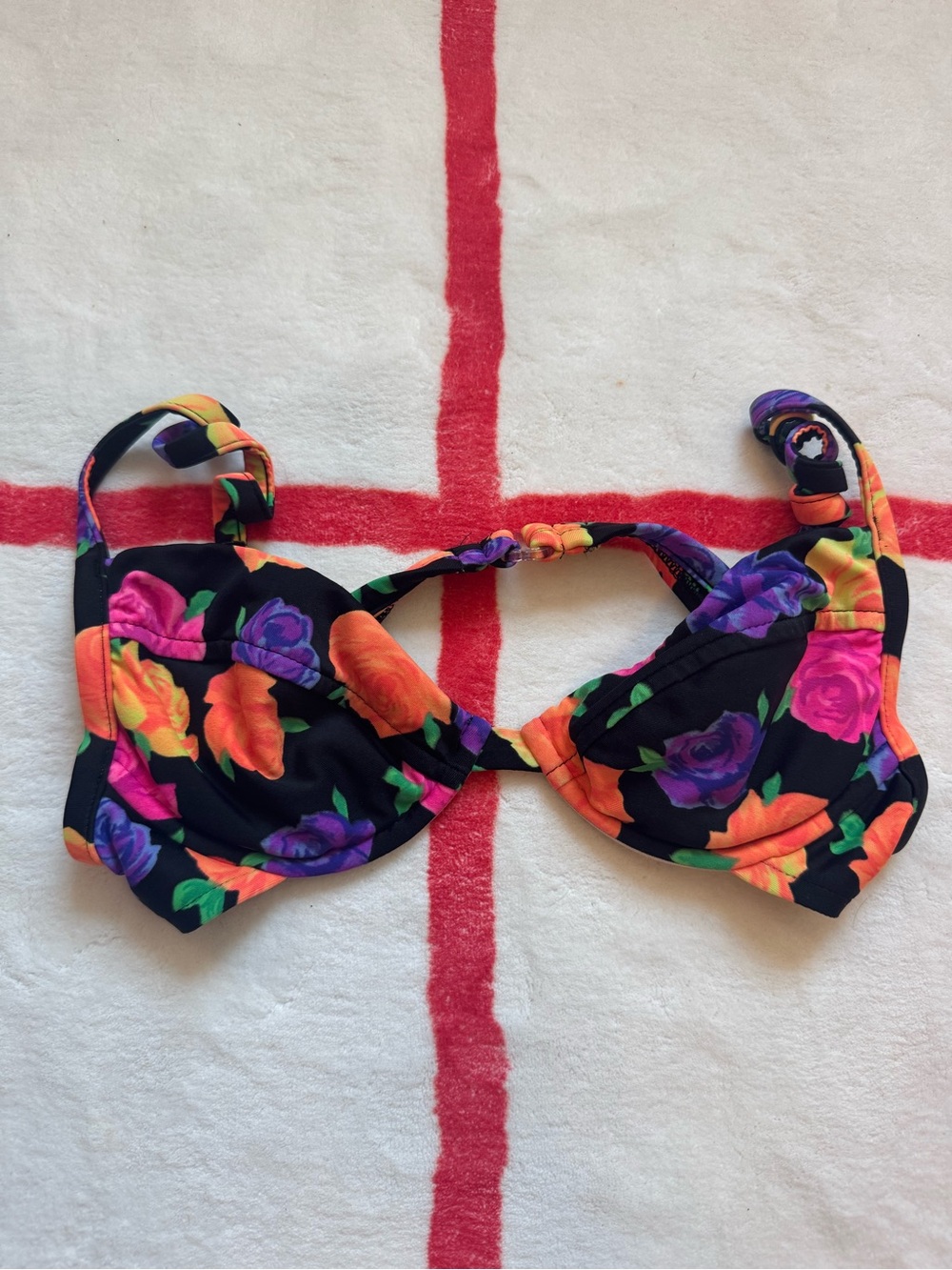 Victoria's Secret Black Bikini Top with Bright Floral Accents